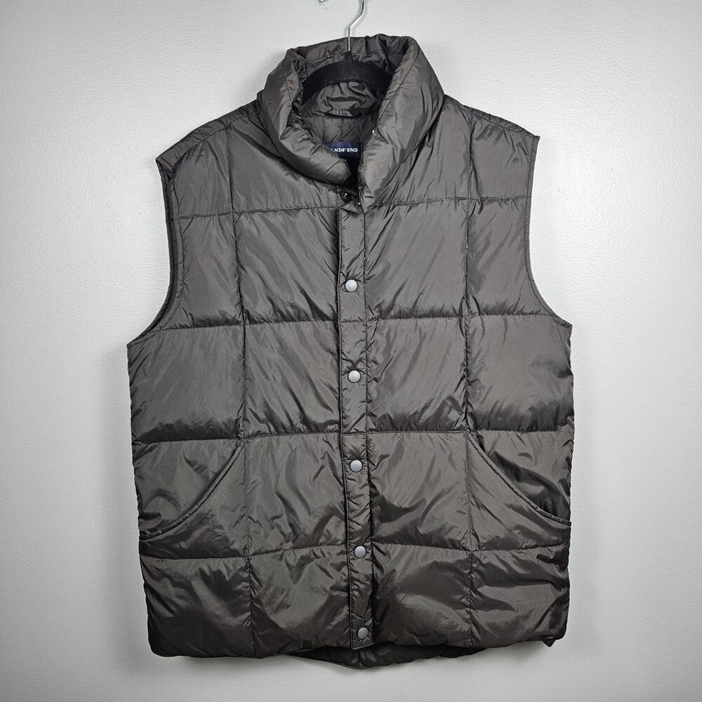 Lands’ End Men’s Down Puffer Vest M Brown Nylon Quilted Lightweight Warm Outdoor